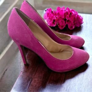 Jessica Simpson JP Sandous Heels Womens Size 8.5 B Pink Suede Leather Pumps